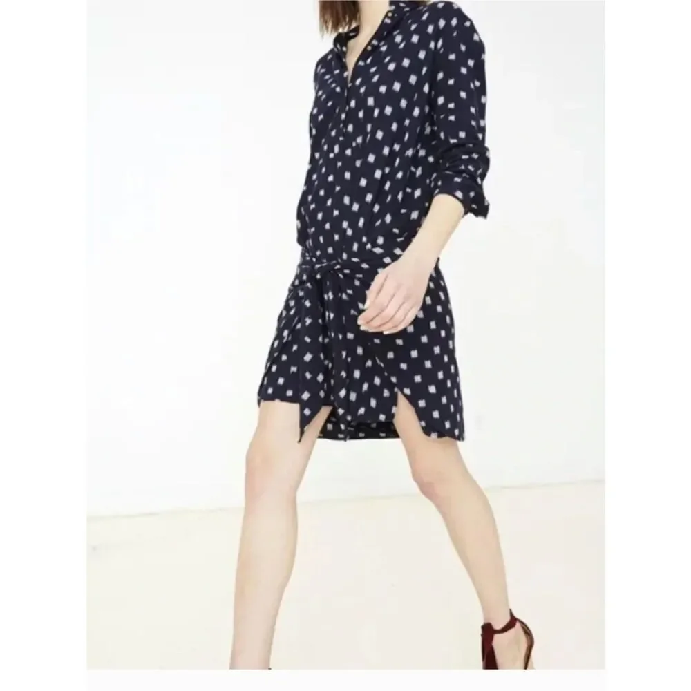 Ulla Johnson Corsica Dress Size 2 Navy Indigo Ikat Cotton Tie Waist Mini